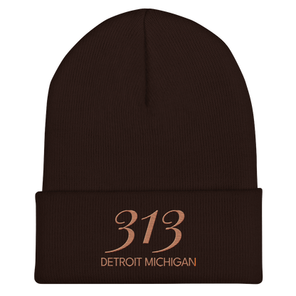 '313 Detroit Michigan' Cuffed Beanie | Copper