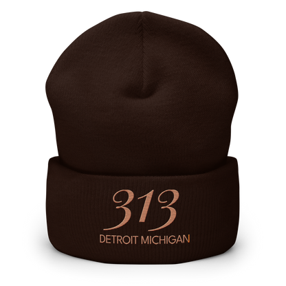 '313 Detroit Michigan' Cuffed Beanie | Copper