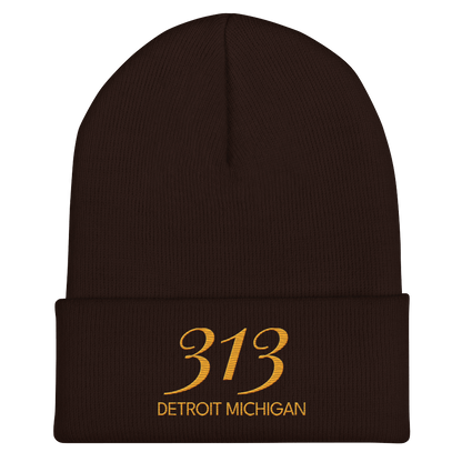 '313 Detroit Michigan' Cuffed Beanie | Gold