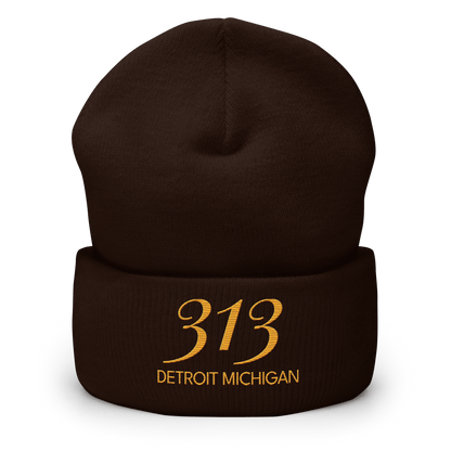 '313 Detroit Michigan' Cuffed Beanie | Gold