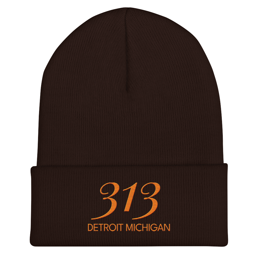 '313 Detroit Michigan' Cuffed Beanie | Orange