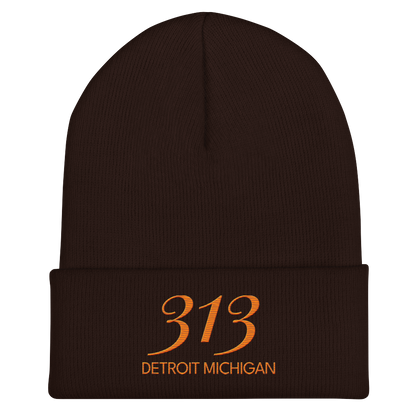 '313 Detroit Michigan' Cuffed Beanie | Orange