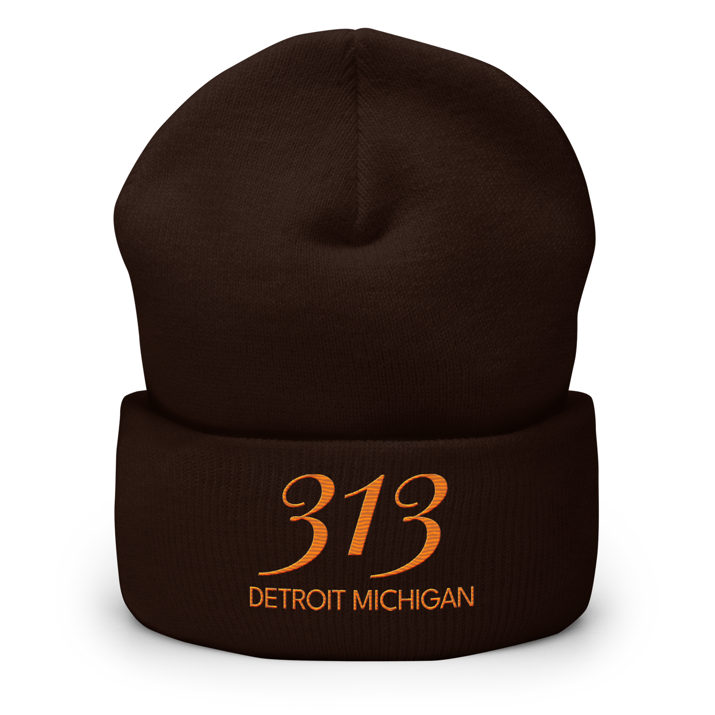 '313 Detroit Michigan' Cuffed Beanie | Orange