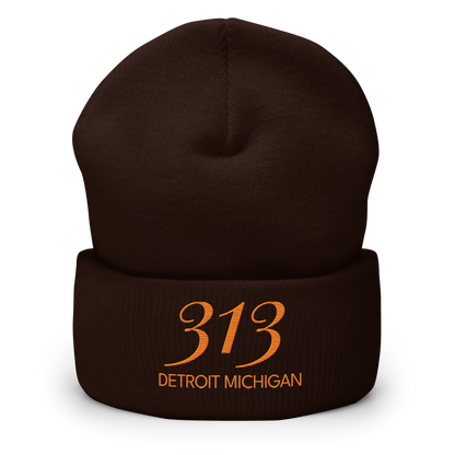 '313 Detroit Michigan' Cuffed Beanie | Orange