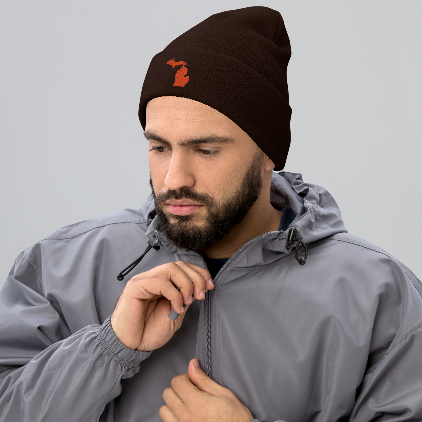 Michigan Cuffed Beanie | Maple Leaf Orange Outline