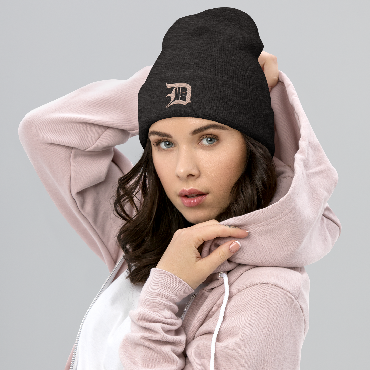 Detroit 'Old English D' Cuffed Beanie (Rose Gold)