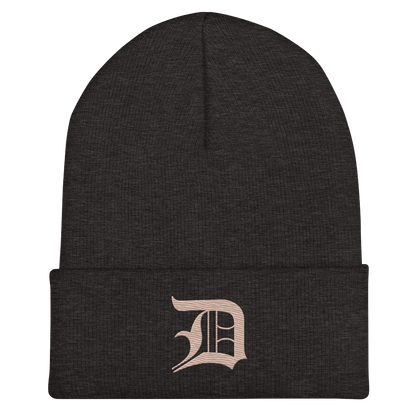 Detroit 'Old English D' Cuffed Beanie (Rose Gold)