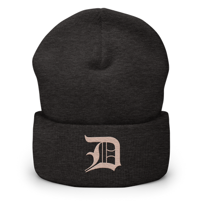 Detroit 'Old English D' Cuffed Beanie (Rose Gold)