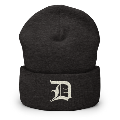 Detroit 'Old English D' Cuffed Beanie (Ivory White)