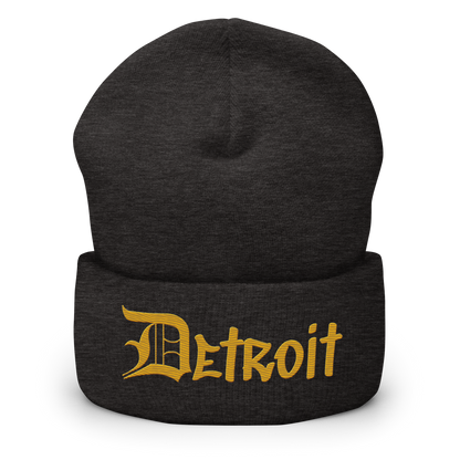 'Detroit' Cuffed Beanie (OED Tag Font) | Gold