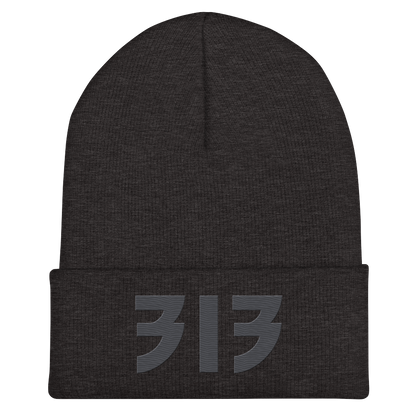 Detroit '313' Cuffed Beanie (Glam Font) | Iron Ore Grey