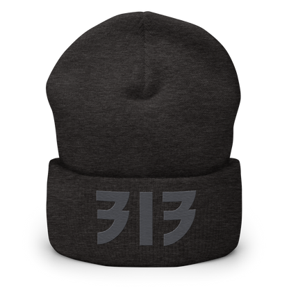 Detroit '313' Cuffed Beanie (Glam Font) | Iron Ore Grey