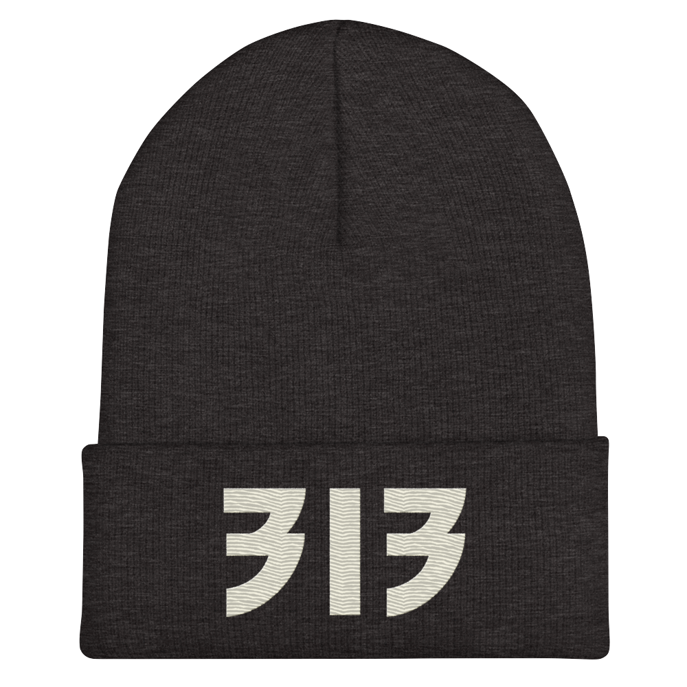 Detroit '313' Cuffed Beanie (Glam Font) | Ivory White