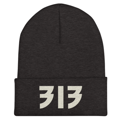 Detroit '313' Cuffed Beanie (Glam Font) | Ivory White