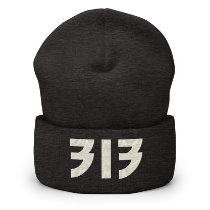 Detroit '313' Cuffed Beanie (Glam Font) | Ivory White