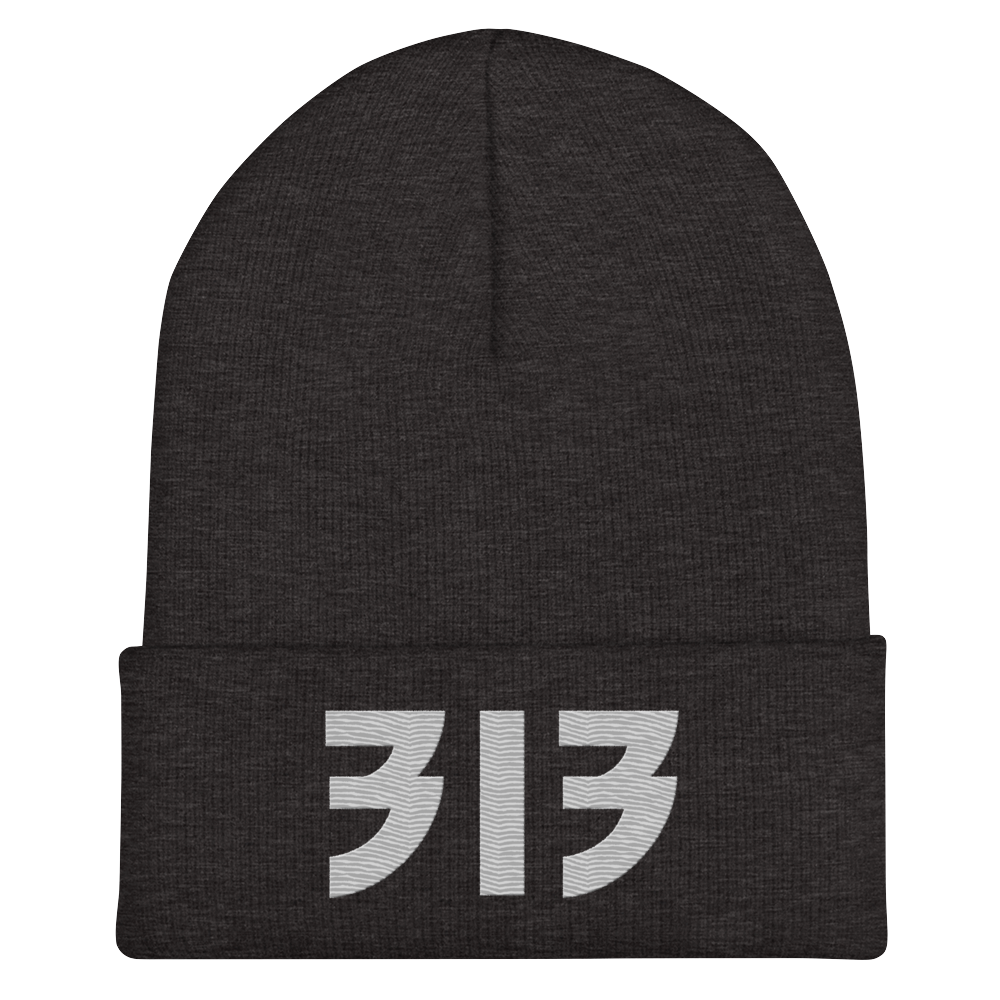 Detroit '313' Cuffed Beanie (Glam Font) | Platinum