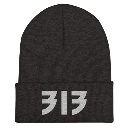 Detroit '313' Cuffed Beanie (Glam Font) | Platinum