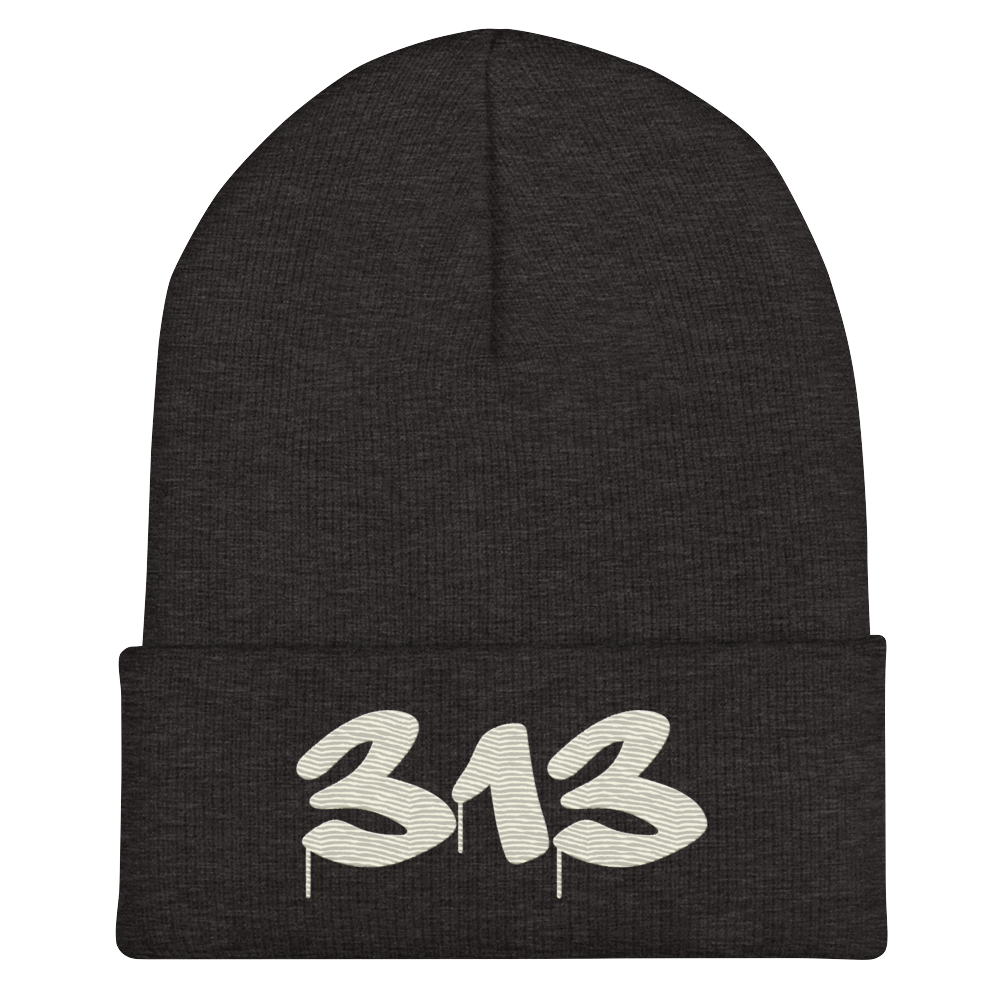 Detroit '313' Cuffed Beanie (Tag Font) | Ivory White