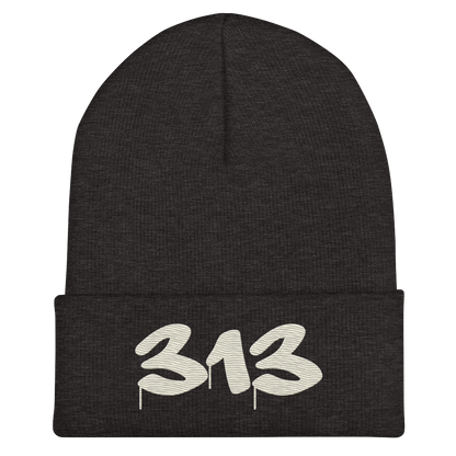 Detroit '313' Cuffed Beanie (Tag Font) | Ivory White