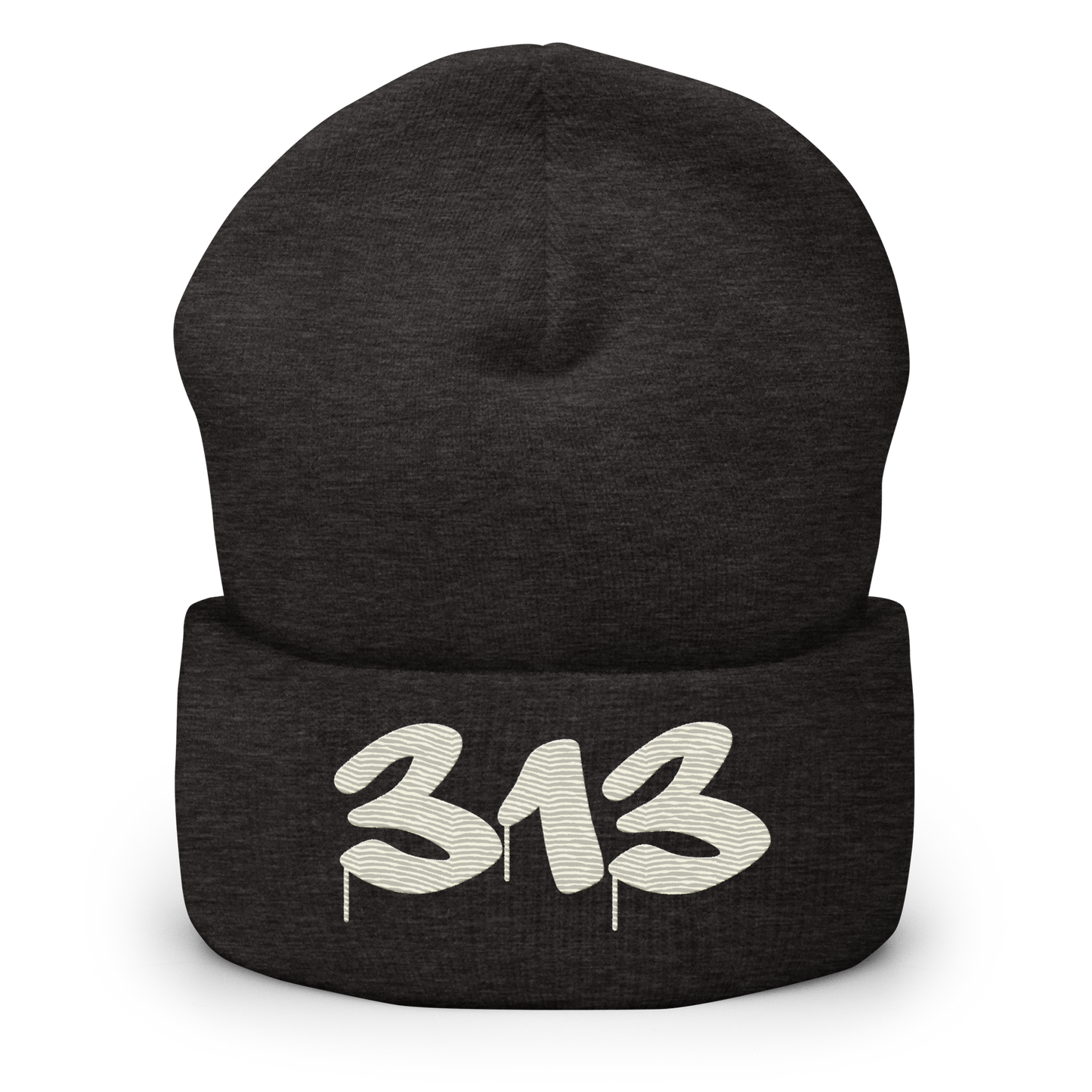 Detroit '313' Cuffed Beanie (Tag Font) | Ivory White