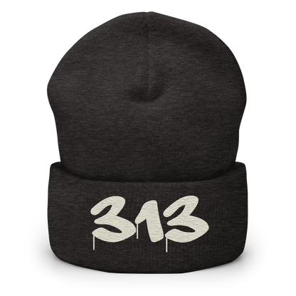 Detroit '313' Cuffed Beanie (Tag Font) | Ivory White