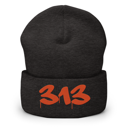 Detroit '313' Cuffed Beanie (Tag Font) | Orange