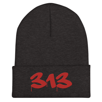 Detroit '313' Cuffed Beanie (Tag Font) | Aliform Red