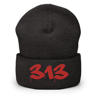 Detroit '313' Cuffed Beanie (Tag Font) | Aliform Red