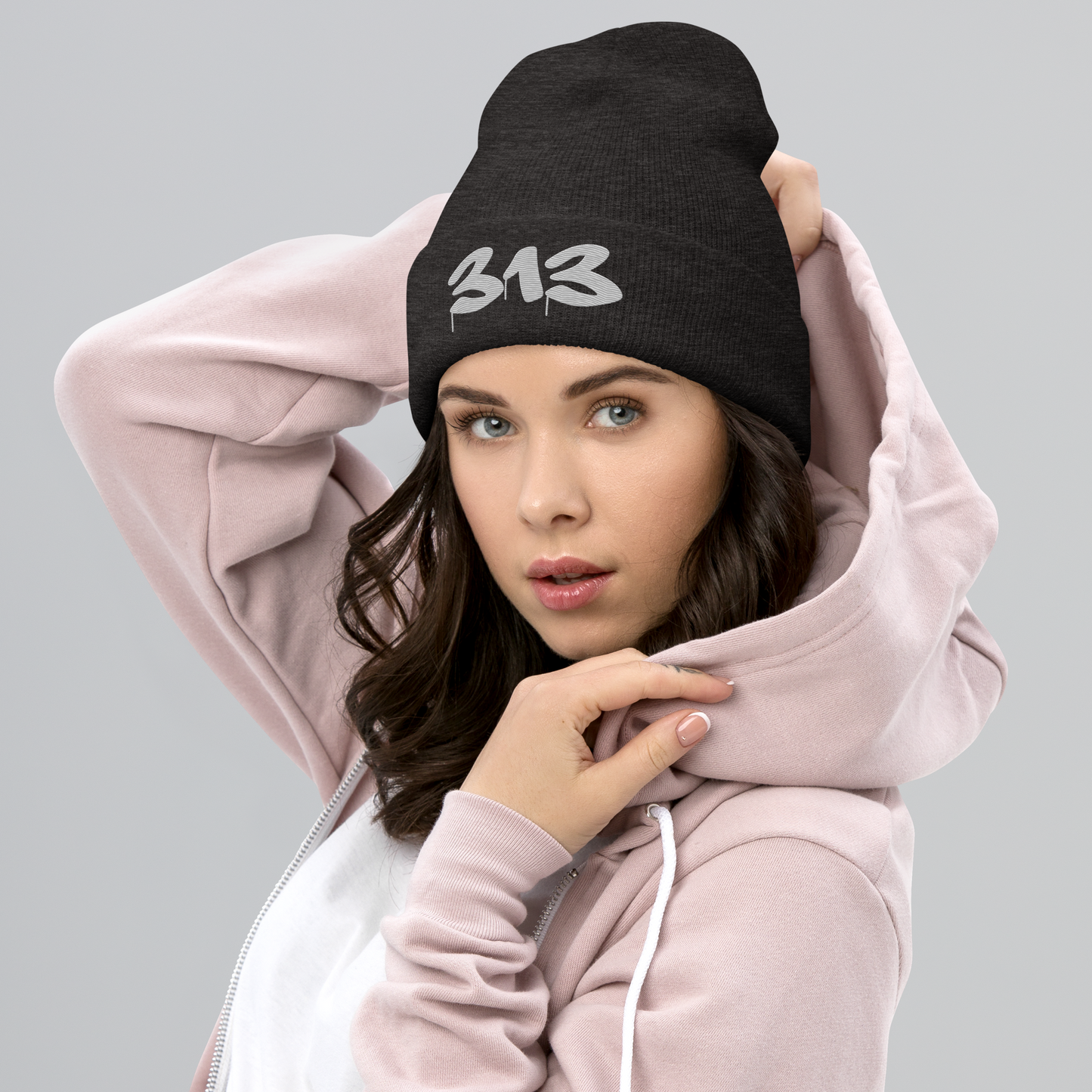 Detroit '313' Cuffed Beanie (Tag Font) | Platinum