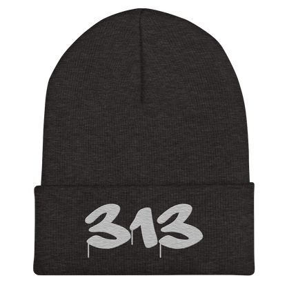 Detroit '313' Cuffed Beanie (Tag Font) | Platinum