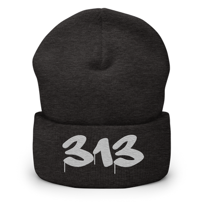 Detroit '313' Cuffed Beanie (Tag Font) | Platinum