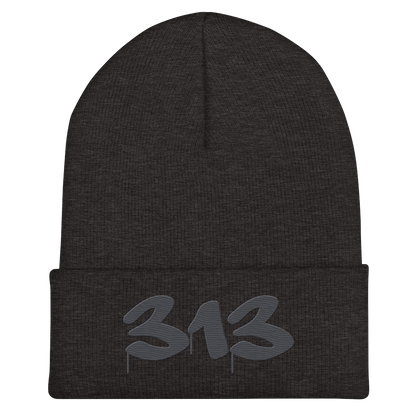 Detroit '313' Cuffed Beanie (Tag Font) | Iron Ore Grey