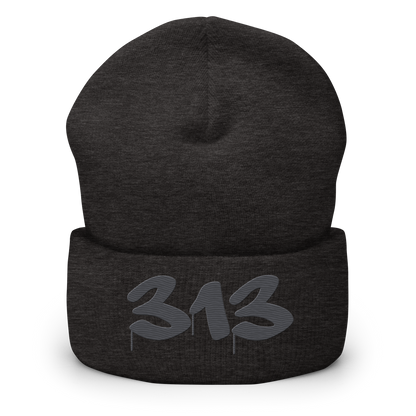 Detroit '313' Cuffed Beanie (Tag Font) | Iron Ore Grey