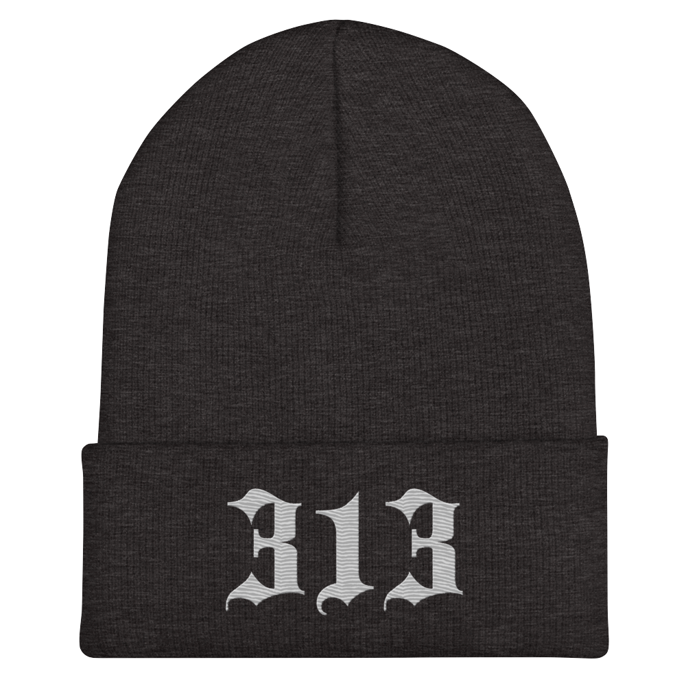 Detroit '313' Cuffed Beanie (Old English Font) | Platinum