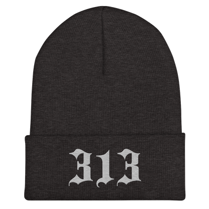 Detroit '313' Cuffed Beanie (Old English Font) | Platinum