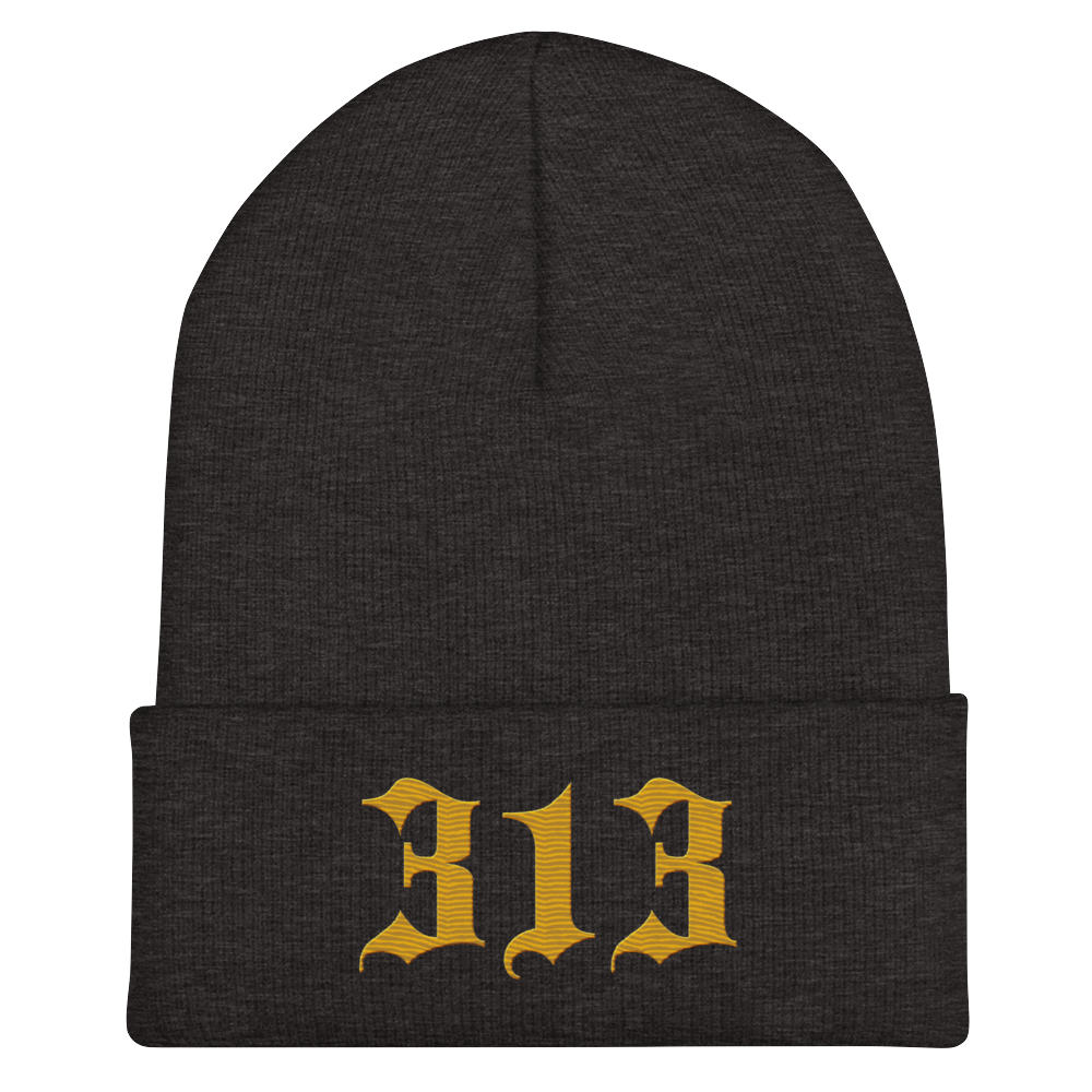 Detroit '313' Cuffed Beanie (Old English Font) | Gold