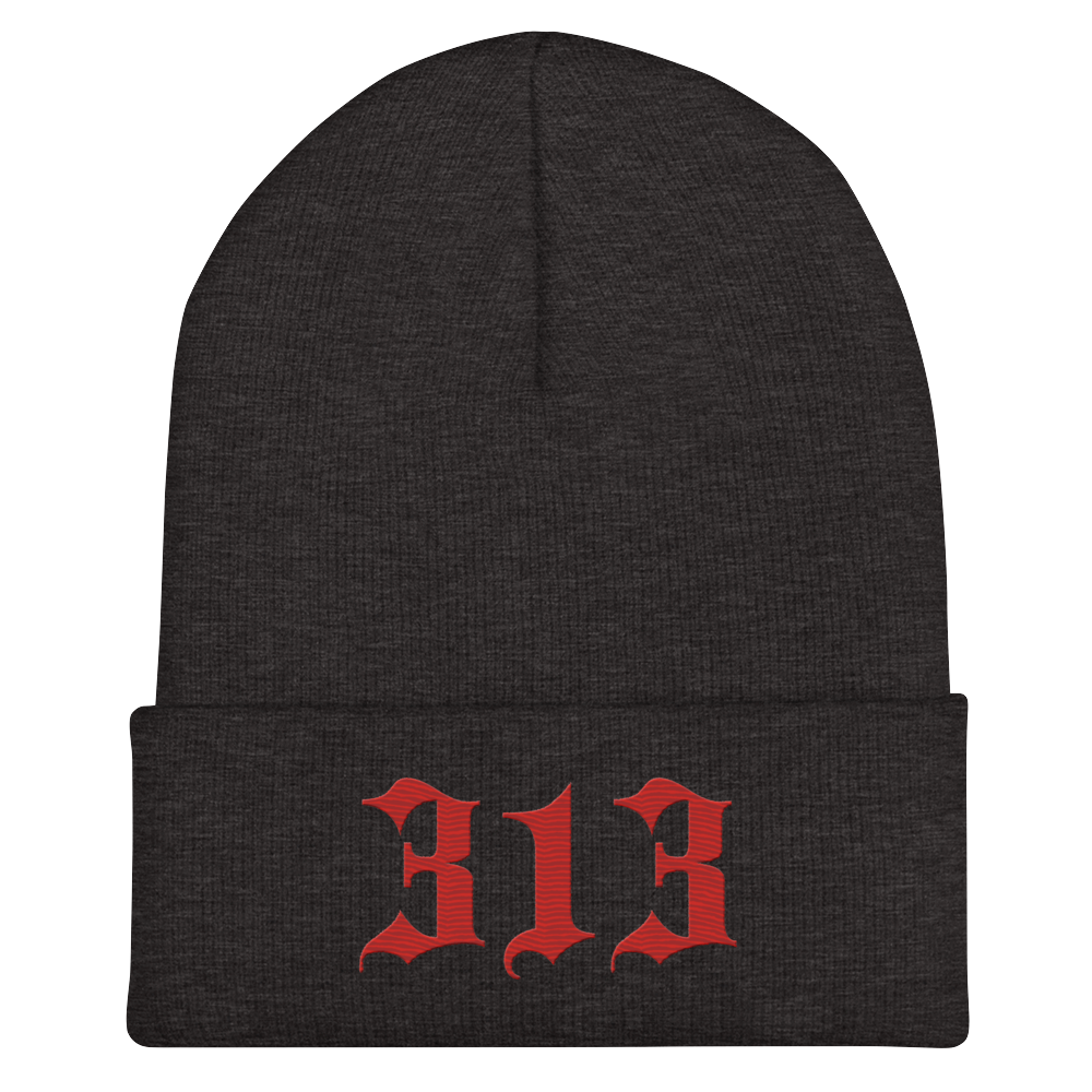 Detroit '313' Cuffed Beanie (Old English Font) | Aliform Red