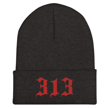 Detroit '313' Cuffed Beanie (Old English Font) | Aliform Red