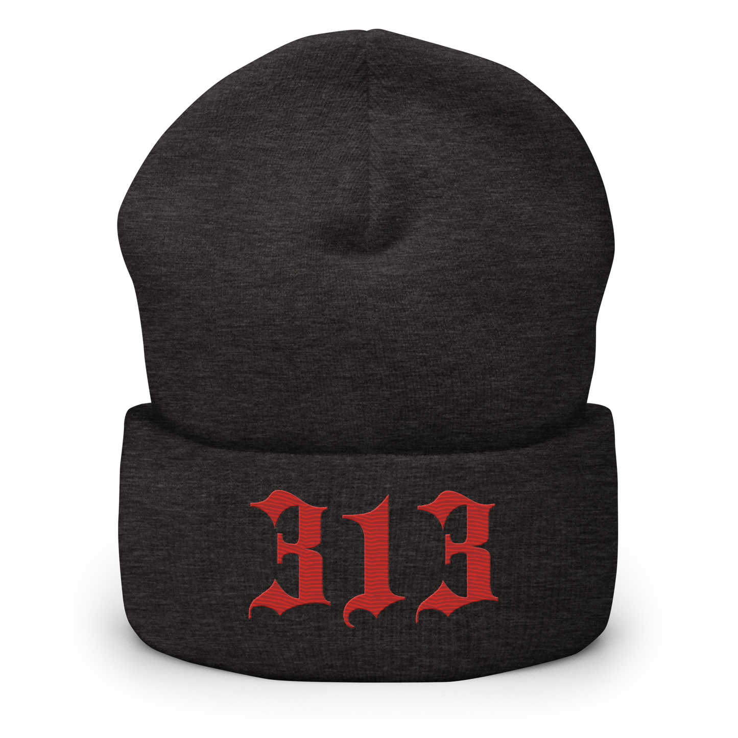 Detroit '313' Cuffed Beanie (Old English Font) | Aliform Red