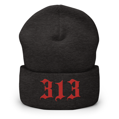 Detroit '313' Cuffed Beanie (Old English Font) | Aliform Red