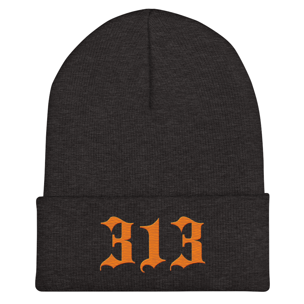 Detroit '313' Cuffed Beanie (Old English Font) | Orange