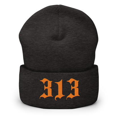 Detroit '313' Cuffed Beanie (Old English Font) | Orange