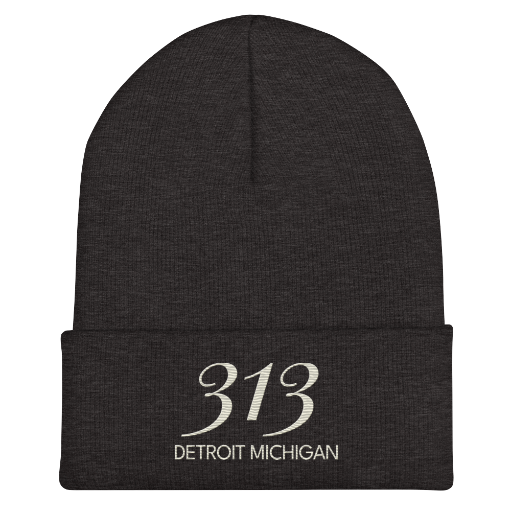 '313 Detroit Michigan' Cuffed Beanie | Ivory White