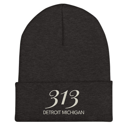 '313 Detroit Michigan' Cuffed Beanie | Ivory White