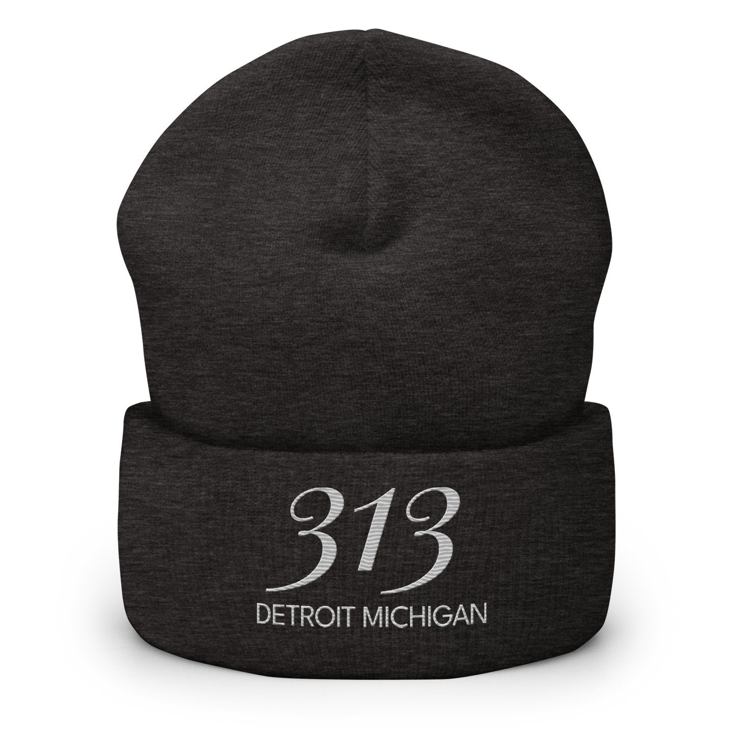 '313 Detroit Michigan' Cuffed Beanie | Platinum