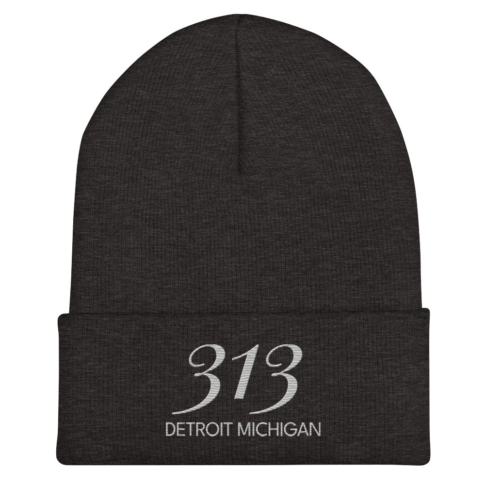 '313 Detroit Michigan' Cuffed Beanie | Platinum