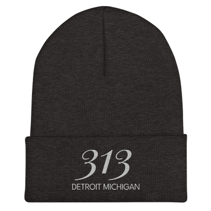 '313 Detroit Michigan' Cuffed Beanie | Platinum