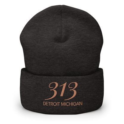 '313 Detroit Michigan' Cuffed Beanie | Copper