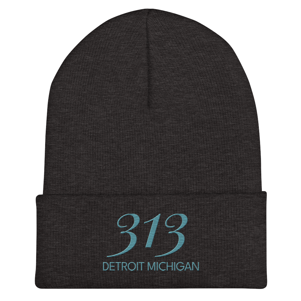 '313 Detroit Michigan' Cuffed Beanie | Huron Blue