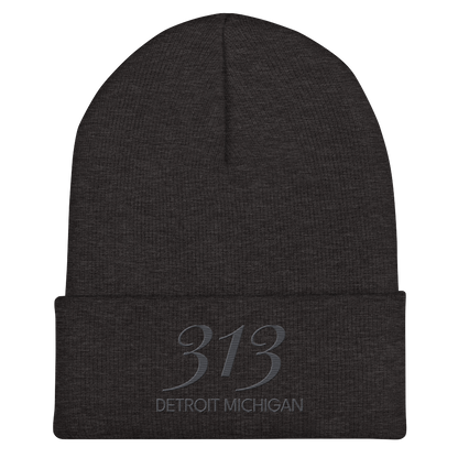 '313 Detroit Michigan' Cuffed Beanie | Iron Ore Grey